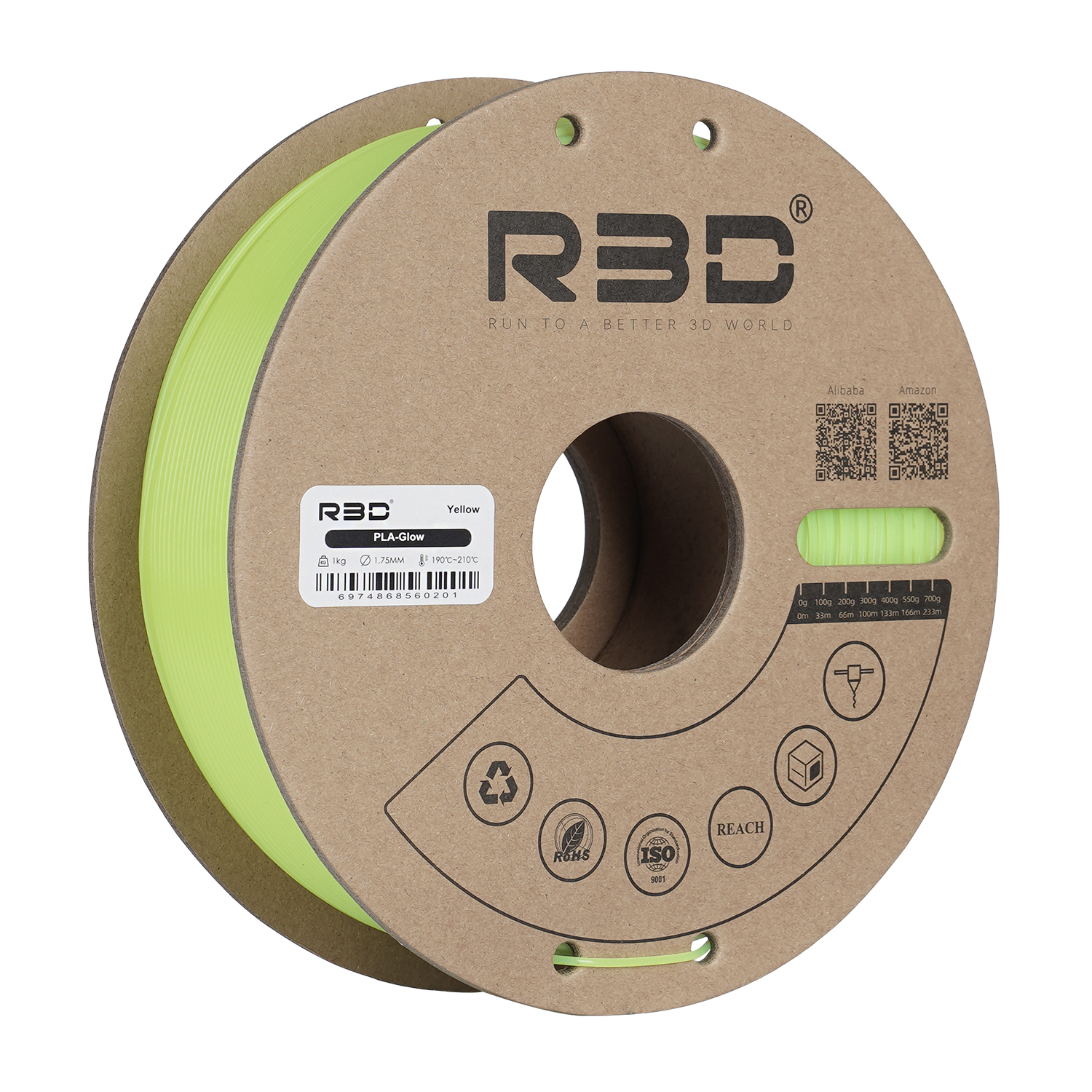 FILAMENTO STAMPA 3D R3D PLA Glow Yellow 1